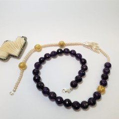 Ametist Ve İncinin Zarafeti Kolye