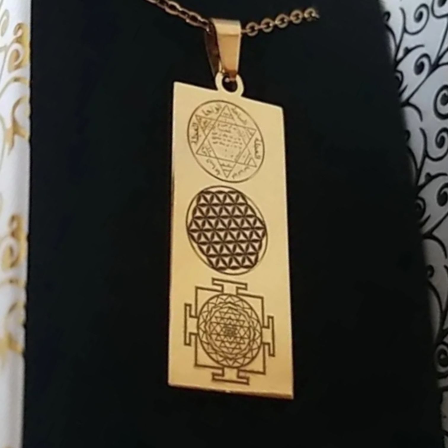 SÜLEYMAN MÜHRÜ YAŞAM ÇİÇEĞİ SRİ YANTRA KOLYE